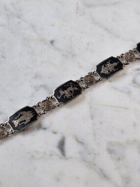 Womens Vintage Estate Sterling Silver Chain Link Siam Bracelet 17.5g E1172